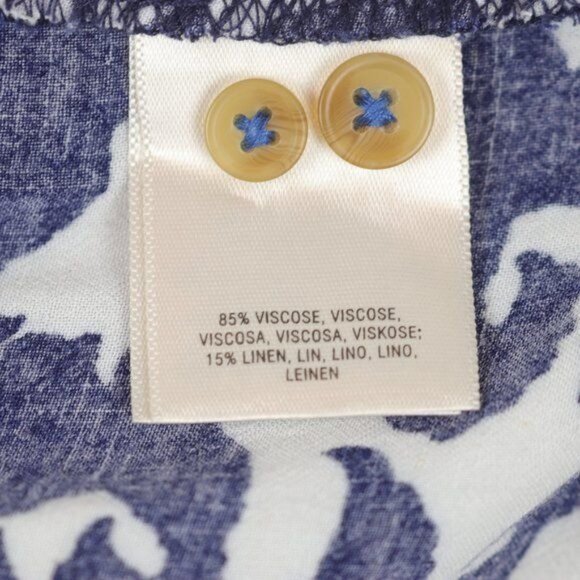 Maeve Alexa Women's XS Blue White Linen Blend V-Neck 3/4 Sleeve Shirred Blouse - Picture 9 of 10